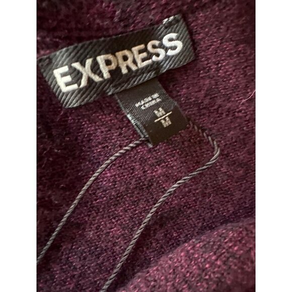 Express Burgundy V-Neck Sweater M Wool Blend - Picture 3 of 5